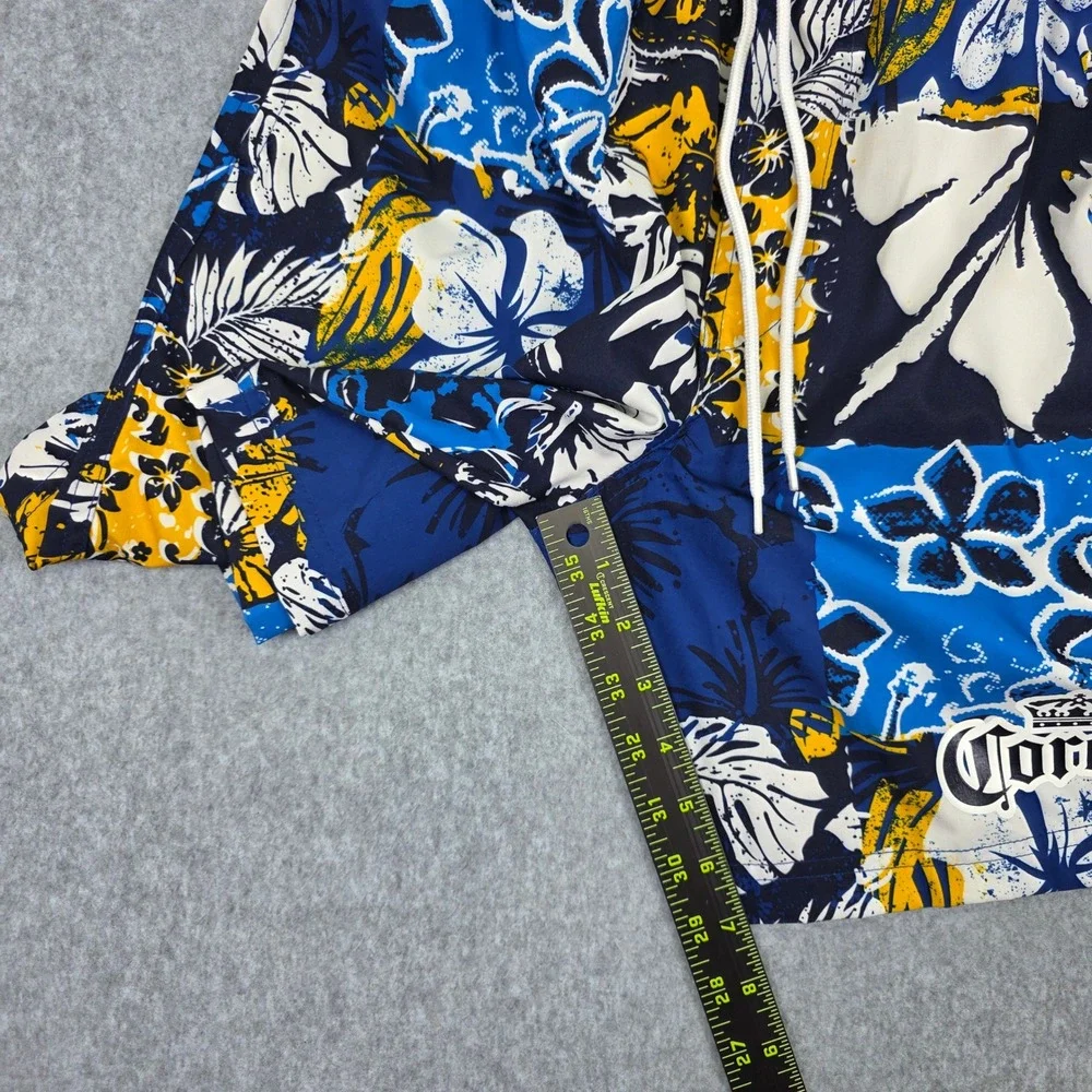 Corona Extra Men's Small‎ Floral Patchwork Swim Trunks Blue Yellow Board Shorts